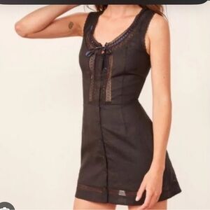 Reformation Linen Helene Black Lace Mini Summer Dress 2